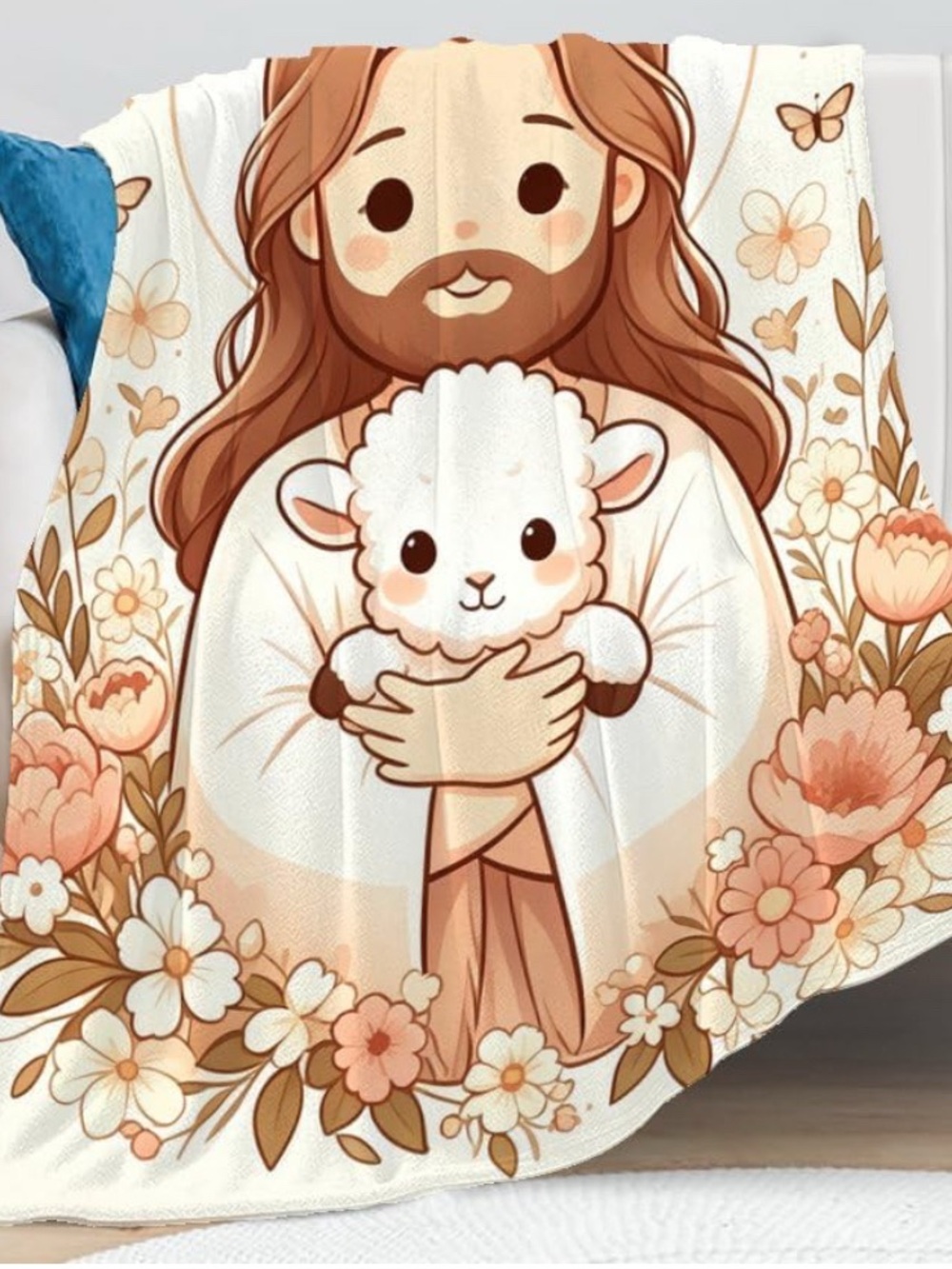 New All Season Blanket,God Figure Lamb Floral Throw (60x80) Soft Warm Blanket